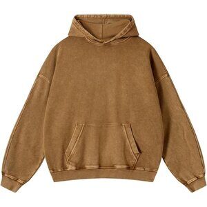 Men's Brown Pullover Plain Preppy Streetwear Cotton Vintage Hoodies Sweatshirt